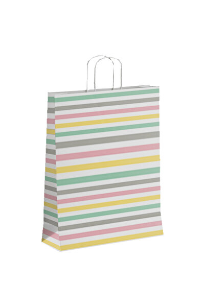 MC Micostore Punga hartie maner rasucit 18+8*22cm alb striatii pastel papiroti