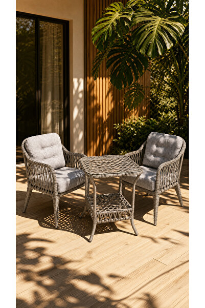 Çavdar Group Small Raddan 1+1 Bistro Set Minderli 2 Kişilik Raddan Oturma Gru...