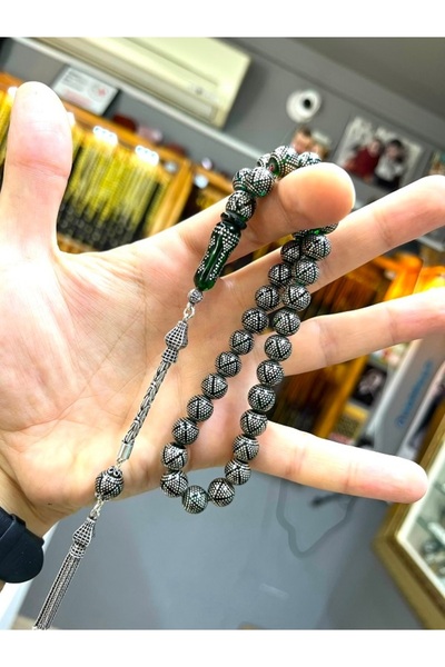 ankagümüs&saat&tesbih Gümüş İşlemeli Ateş Kehribar Tesbih