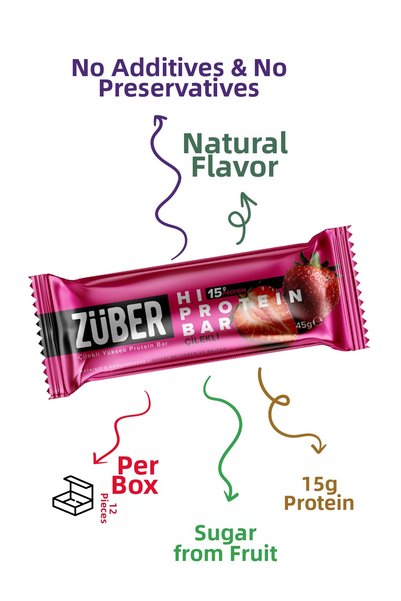 Züber هاي بروتين - بار عالي البروتين بنكهة الفراولة 45 جرام × 12 قطعة (15 جرام بروتين)