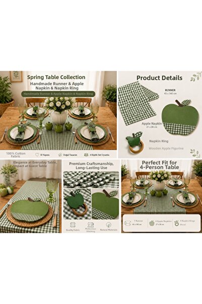 Sister Home Design Set cu inel pentru șervețele din lemn și șervetieră verde ...