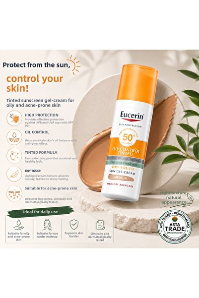 Eucerin Oil Control Sunscreen Tinted Face Cream Spf50+ Dark Tone for Oily Ski...