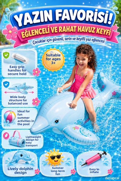 DENAPCAL Inflatable Dolphin Sea Bed Children's Pool Toy Ride-On Large Size Se...