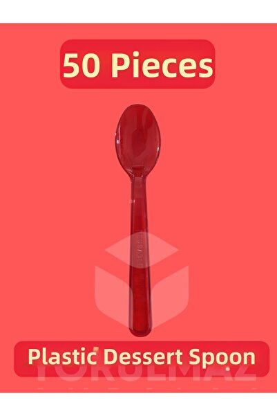 yorulmaz ambalaj ❤️   50 Pieces of Red Plastic Dessert and Ice Cream Spoons �...