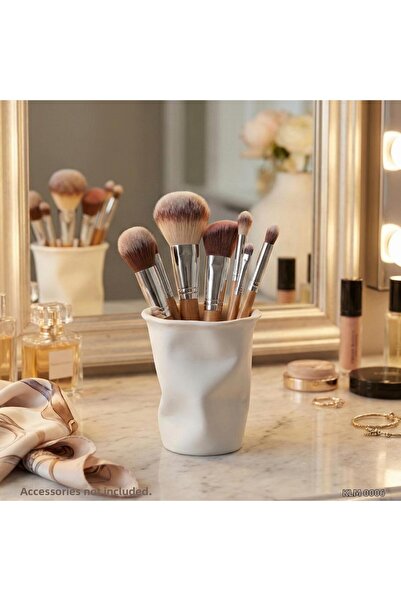 EGATOPTAN White Modern Trapezoid Shaped Cup Makeup Brush Holder Desktop Cosme...