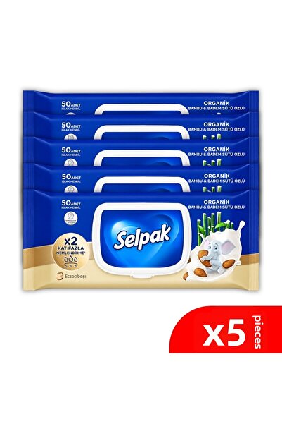 Selpak Organic Bamboo Extract & Almond Milk Extract Wet Wipes, Pack of 5