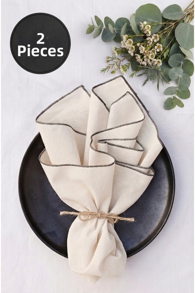 MiniStand Natural Raw Fabric Serving Napkin Set 45X45 cm Large Size Black Ove...