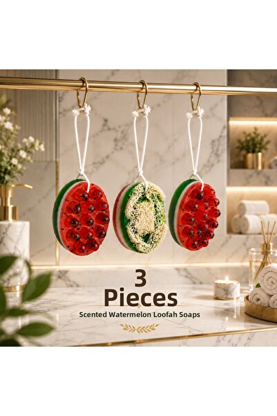 Tiriyekef Handmade Pumpkin Fiber Watermelon Model Massage Soaps with Handles ...