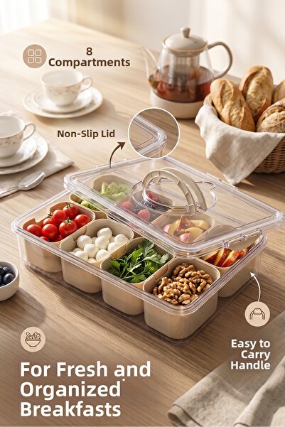 KaktüsKedi 8-Compartment Leak-Proof Picnic and Breakfast Storage Container wi...