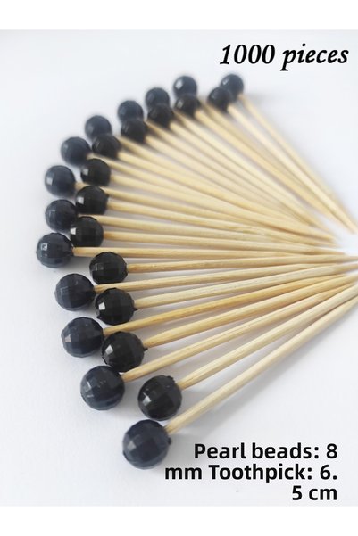 tm tasarı mağazası 1000 Pieces of Decorative Black Disco Ball Beaded Cake Picks 6.5 cm - Pearl Size 7 mm