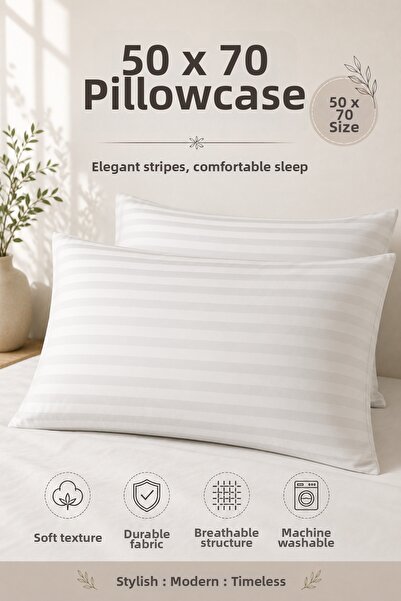 sternen glanz Pearl 2 Pieces White Cotton Satin Striped 50 X 70 cm Pillowcase