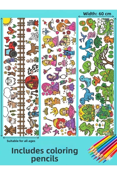 TrendTopic 3 Different Themes Giant Coloring Paper 60 Cmx2 Meters Holiday Activity Roll - Children's Educational Paint Roll Paper Set of 3