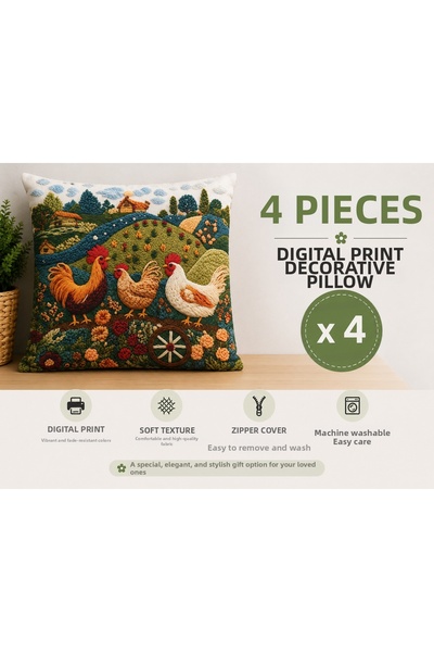 arslan deco Decorative Throw Pillow Cover 4 Pieces Digital Printing Zippered ...