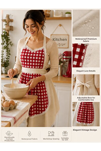 GÖKDAĞ BEDDING Handmade Water Repellent Vintage Kitchen Apron – Premium Plaid...