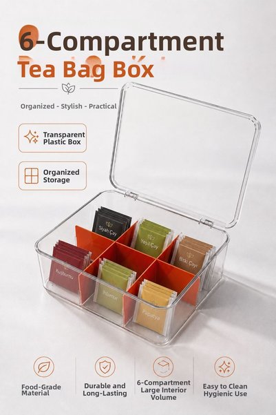 WOODCAP 6 Compartment Bag Herbal Tea Storage Box Organizer