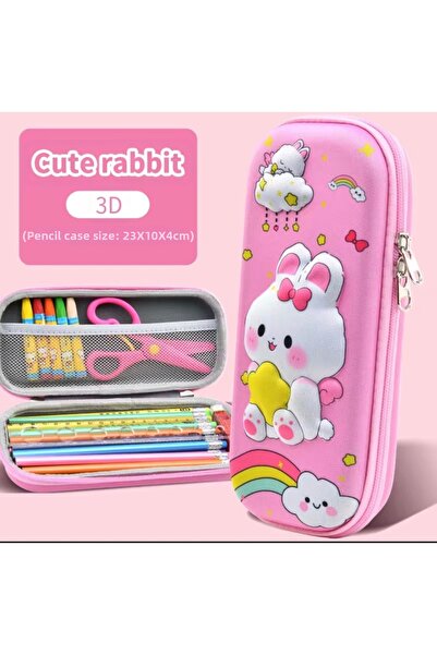 BABUN 3D Rabbit Figured Embossed Rainbow Pattern Wide Eva Hard Pen Holder Gir...