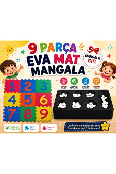 TOMBİ-X 33X33 Size 0.7 mm Thick Colorful 9 Piece Numbered Game Tile Floor Mat...