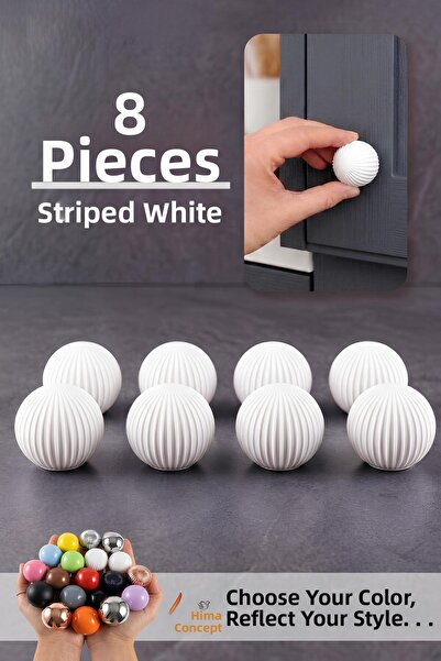GLASWEN 8 Pcs Hard Plastic Knob Round Ball Striped White Wardrobe Furniture K...