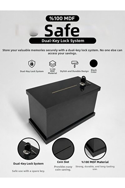 BOZKURT CNC 100% Mdf Valuables Box with Lock and 2 Keys