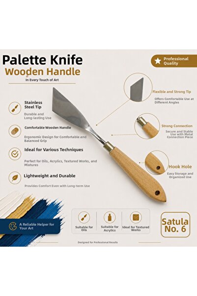 TOMBİ-X Spatulă metalică cu mâner din lemn pentru vopsea în ulei și vopsea ac...