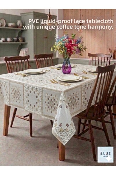 Blue Home Tablecloth with Pvc Lace Appearance, Easy to Clean, Non-Slip, Liqui...