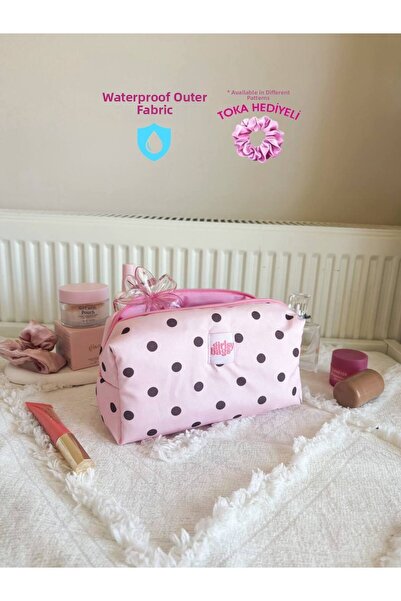 girlsybags Πουά ροζ αδιάβροχη τσάντα μακιγιάζ για την παραλία και την πισίνα,...