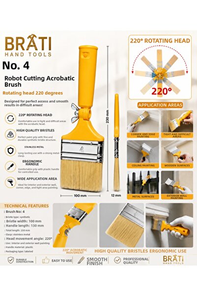 BRATİ HAND TOOLS No. 4 Robot Cutting Acrobat Brush with Rotating Head 220 Deg...