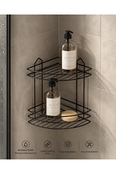 Suntel Two-Tier Screw-In Bathroom Corner Shelf Wall Mount Metal Organizer