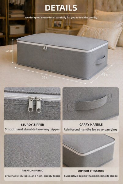 Çınar Ev Tekstil 7-Piece Large Size Storage Box Set 65X45X22 cm – under Bed and Inside Cabinet Organizer Storage Box