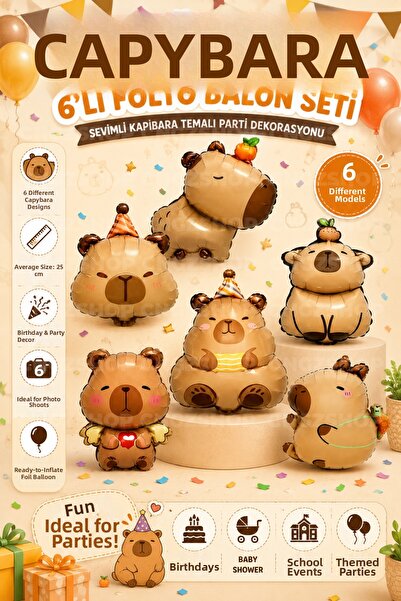 CNGZSHOP Capybara 6-Piece Foil Balloon Set Cute Capybara Themed Birthday Part...