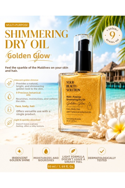 Your Beauty Solution Golden Glow Shimmering Dry Oil Facial and Body Hair Care...