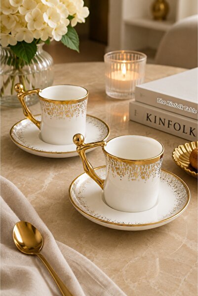 RASHA COLLECTION Gold Detailed Special Design Coffee Cup Set for 2 People