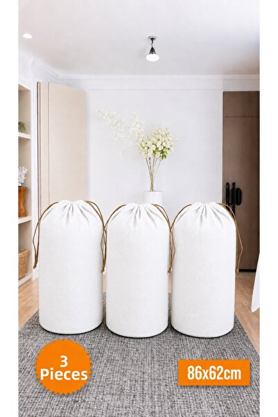 Emma Oliwia 3 Pieces of White Drawstring Storage Bags Xlarge 86X62 cm - Movin...