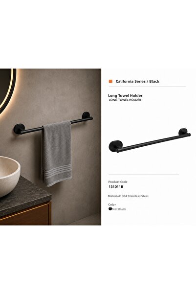 Condi Collection California Series Black Long Towel Rack