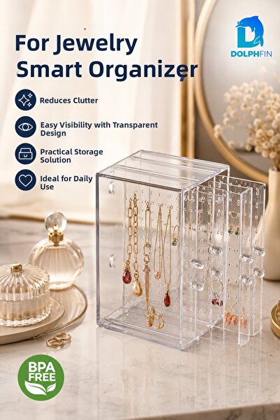 DolphFin Jewelry Box with Drawers Transparent Jewelry Necklace Earring Access...