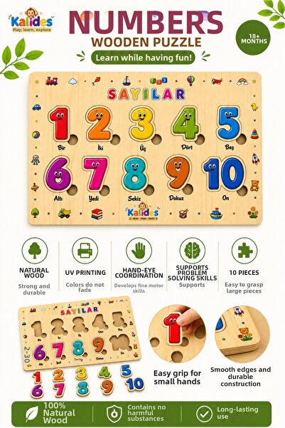 kalides Bultak Puzzle – Numbers |   Wooden Educational Puzzle |   Montessori ...