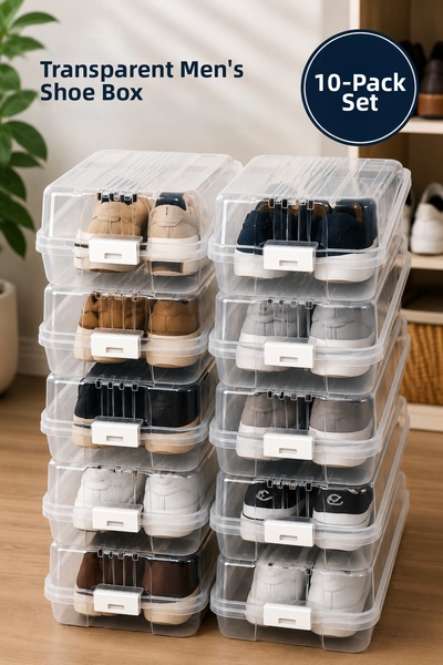 Funny Life 10-Piece Men's Shoe Box Set with Transparent Lid Organizer Storage...