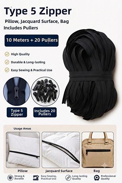 RuzgarHome Black Zipper 10 Meters 20 Headboard Pillow Duvet Cover Bag