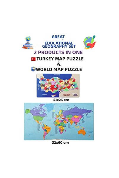 Empressco Wooden World and Turkey Map Puzzle Set, Fun and Educational Toy