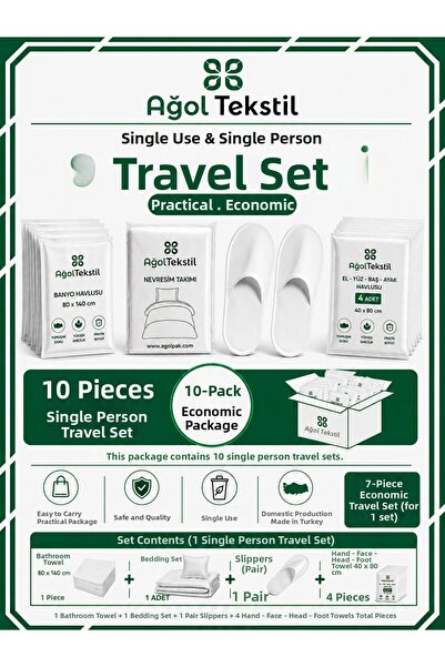ağol tekstil 10-Piece Disposable Single Travel Set – Duvet Cover Set + Towel Set