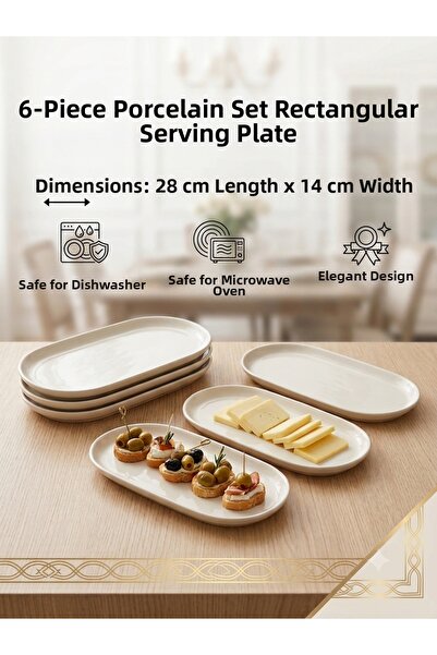Generic Brand Set of 6 Porcelain Kayık Serving Plates - 28X14 cm Modern Servi...