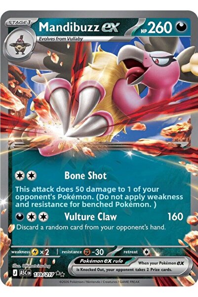 Pokemon TCG Mandibuzz Ex # 139 Pokemon Ascended Heroes Original Card
