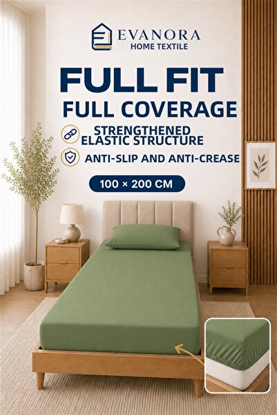 evonora Home Textile Riva Series Green Single Elastic Bed Sheet Set 100 X 200 cm with 1 Pillowcase