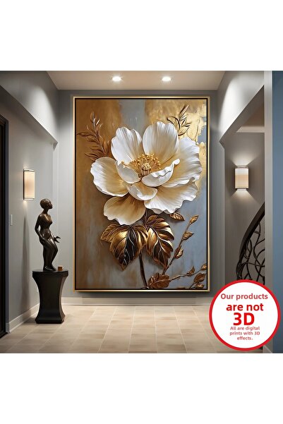 EMYA HOME Gold metal framed embossed looking flowers canvas painting
