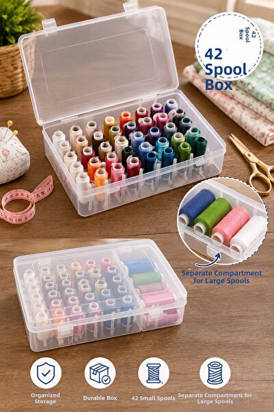 LİVA CRAFT Art & Craft صندوق خيوط بسعة 42 بكرة، مع أقسام خاصة للأحجام الكبيرة