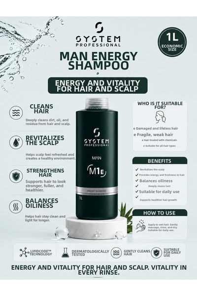 Wella System Professional Man Deeply Nourishing and Cleansing Energy Shampoo ...