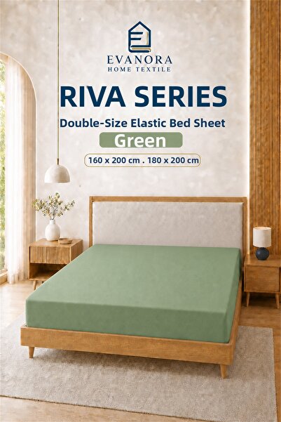evonora ملاءة سرير مطاطية خضراء من سلسلة ريفا مقاس 160x200 و 180x200 سم