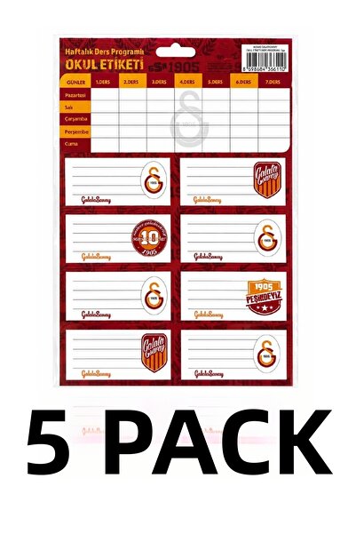 Keskin Pachet de 5 etichete școlare cu ramă albă Galatasaray, cu program de c...