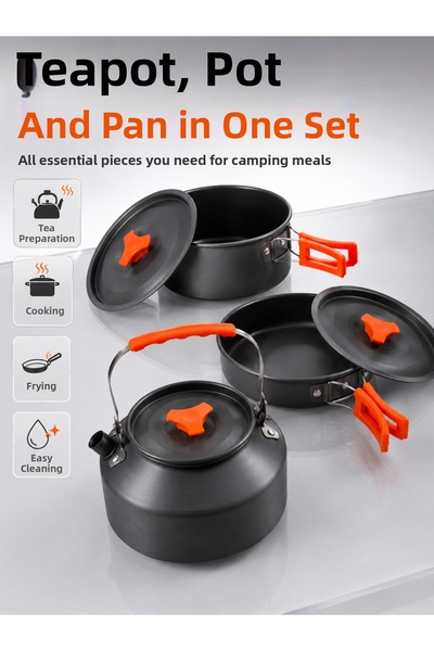teknodayım Camping Cooking Set Lightweight Aluminum Pot Pan Teapot Picnic and...