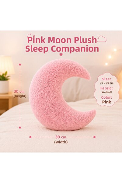 Nari Collections Moon Crescent Shaped Teddy Fabric Baby Pillow – Soft Pink De...